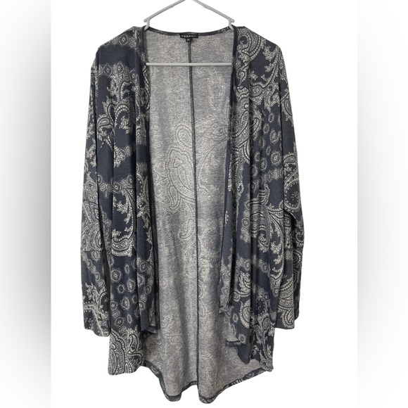 Hannah Sweaters - HANNAH Paisley Print Grey Open Front Knitted Cardigan Sweater Size L
